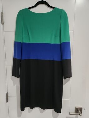 Adrianna Papell Colorblock Green Blue Black Women's  Dress